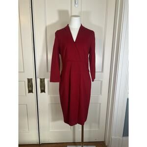 Talbots Jersey Knee Length Sheath Dress Womens Size 12P Red Classic Career